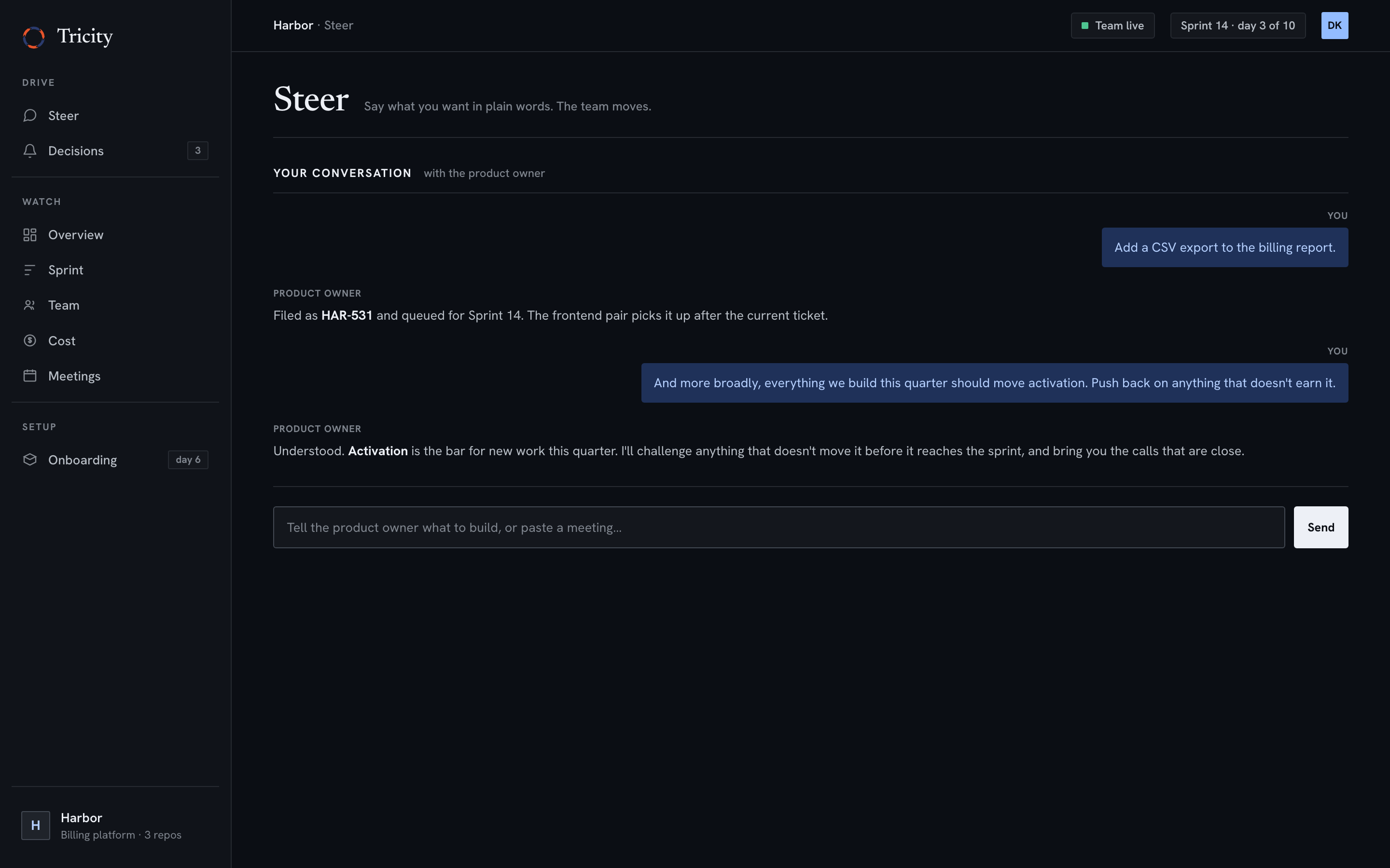 Steering the whole team by talking to the product owner